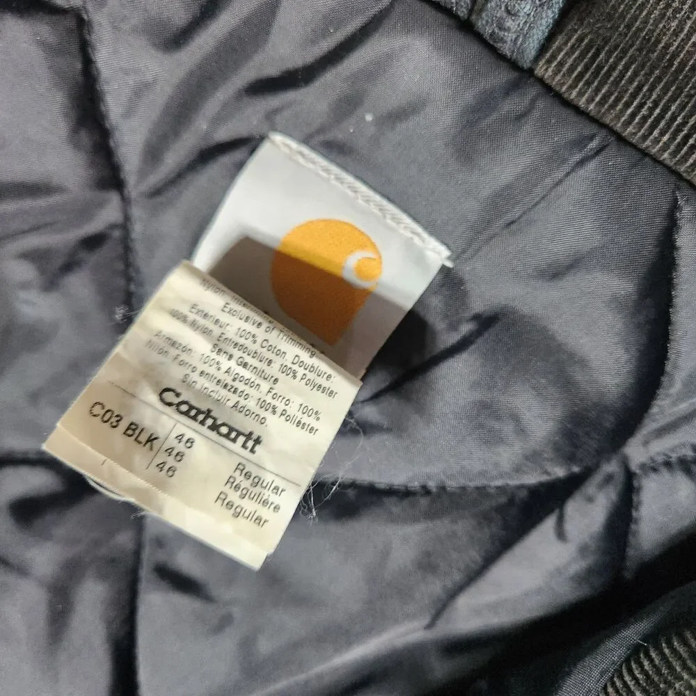 Carhartt Jacket Mens 46 Regular Black Quilted Workwear Canvas Insulated 14806